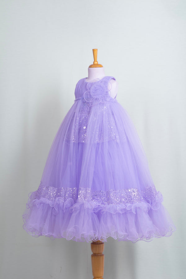 Lavender Purple Sequin Detailed Flared Ball Gown