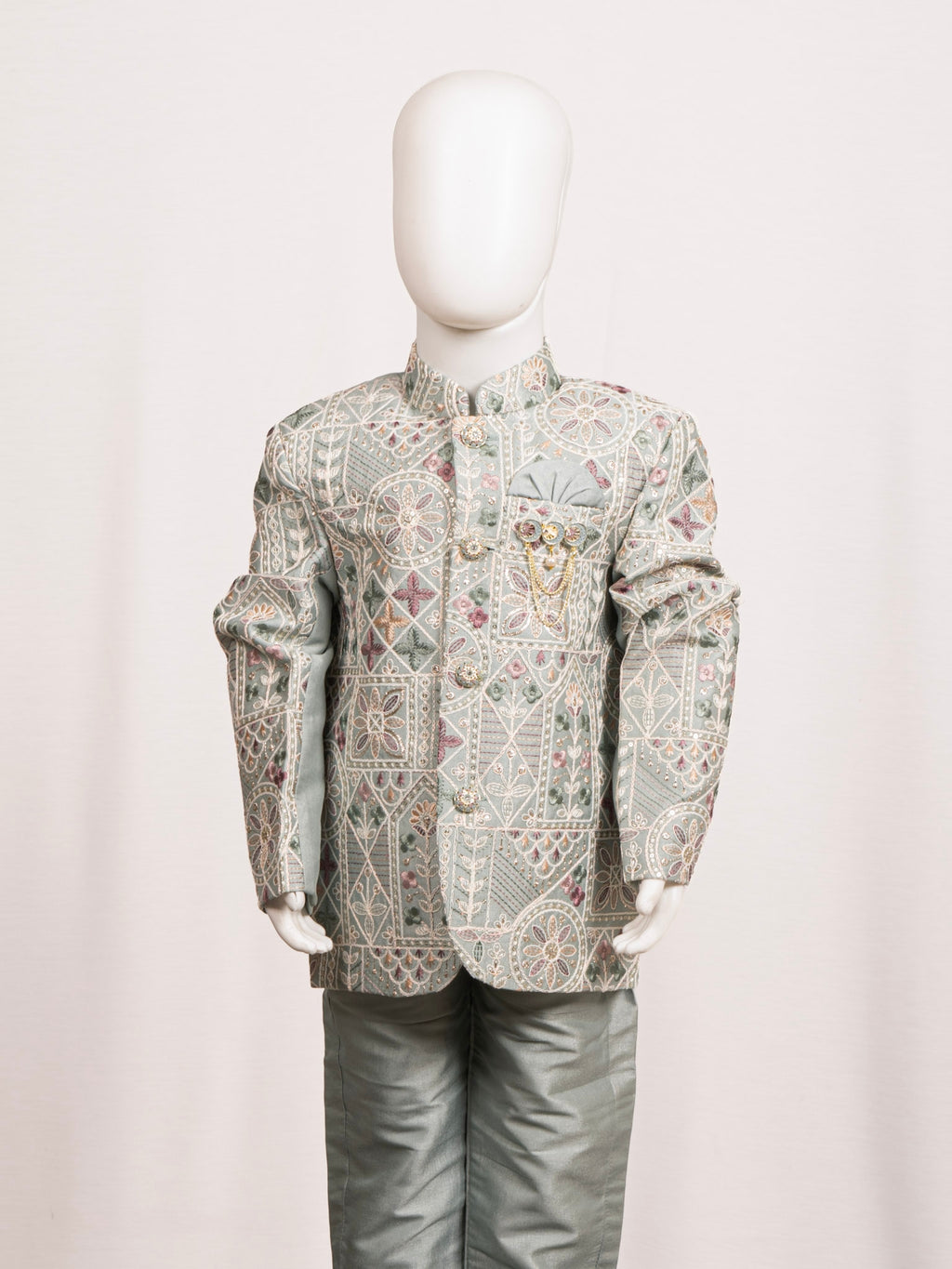Lavender Purple Geometric Embroidered Jodhpuri Suit