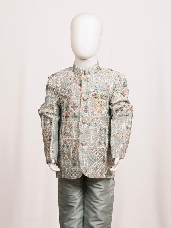 Lavender Purple Geometric Embroidered Jodhpuri Suit