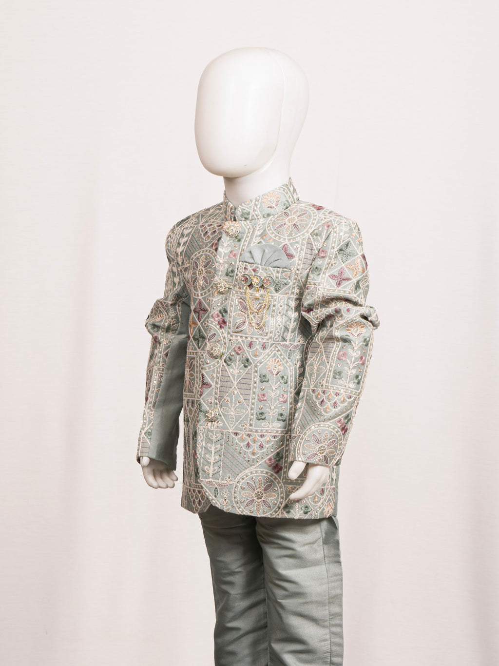 Lavender Purple Geometric Embroidered Jodhpuri Suit