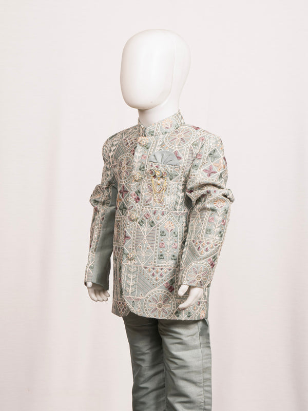 Lavender Purple Geometric Embroidered Jodhpuri Suit