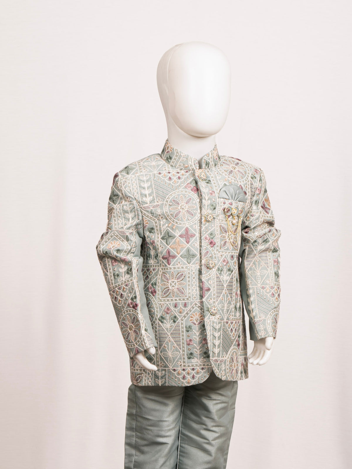 Lavender Purple Geometric Embroidered Jodhpuri Suit