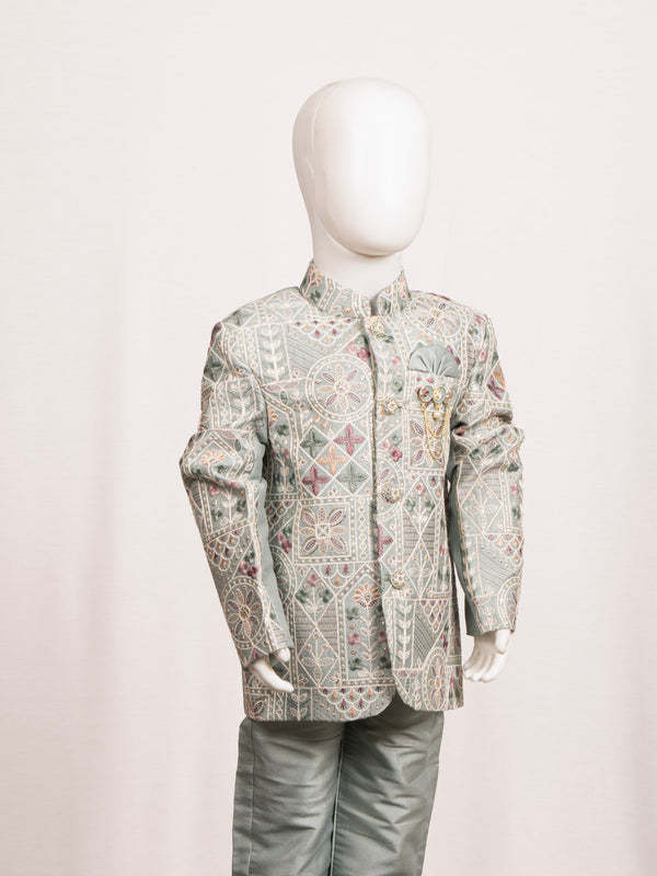 Lavender Purple Geometric Embroidered Jodhpuri Suit