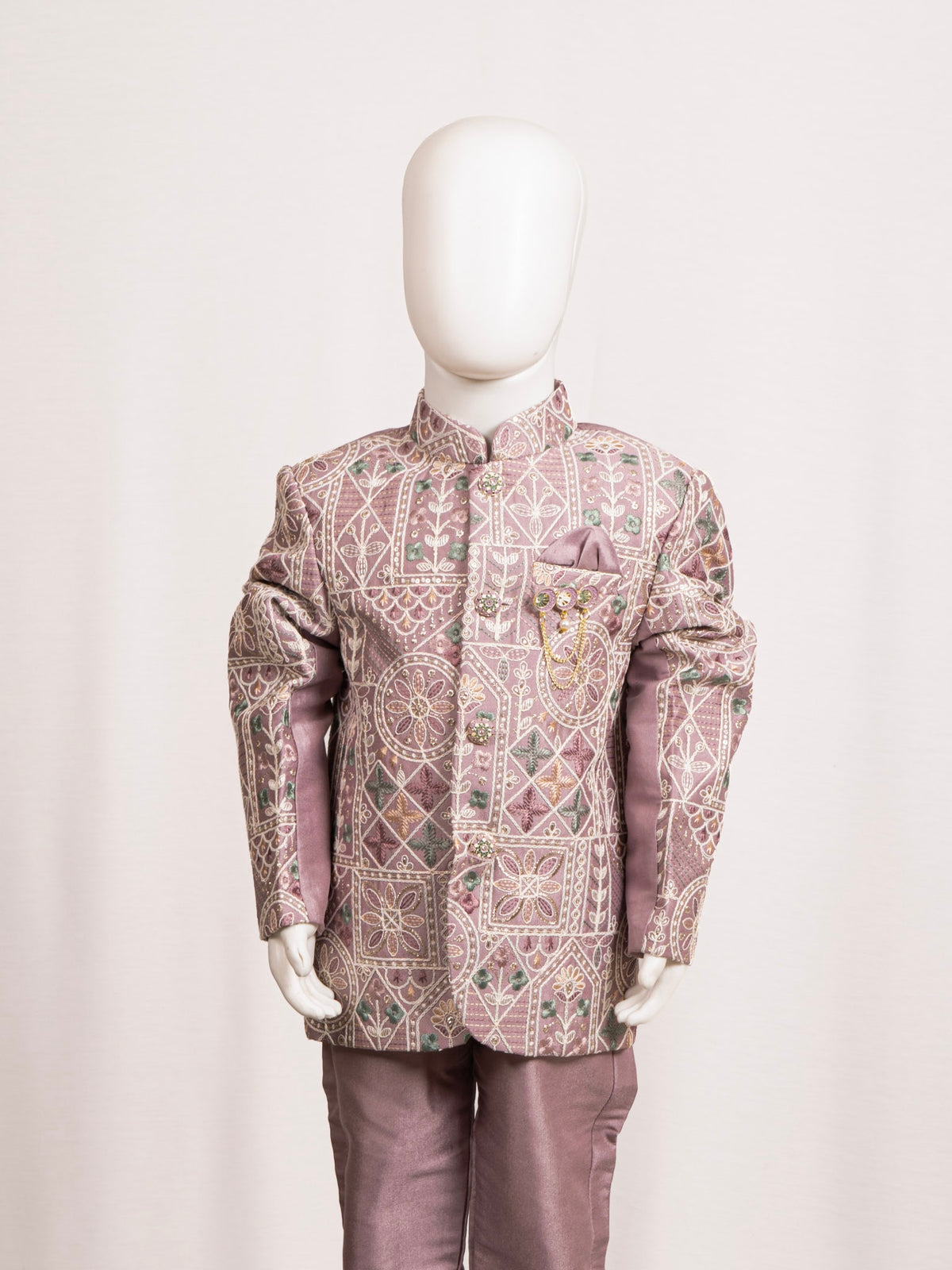 Lavender Purple Geometric Embroidered Jodhpuri Suit Main image