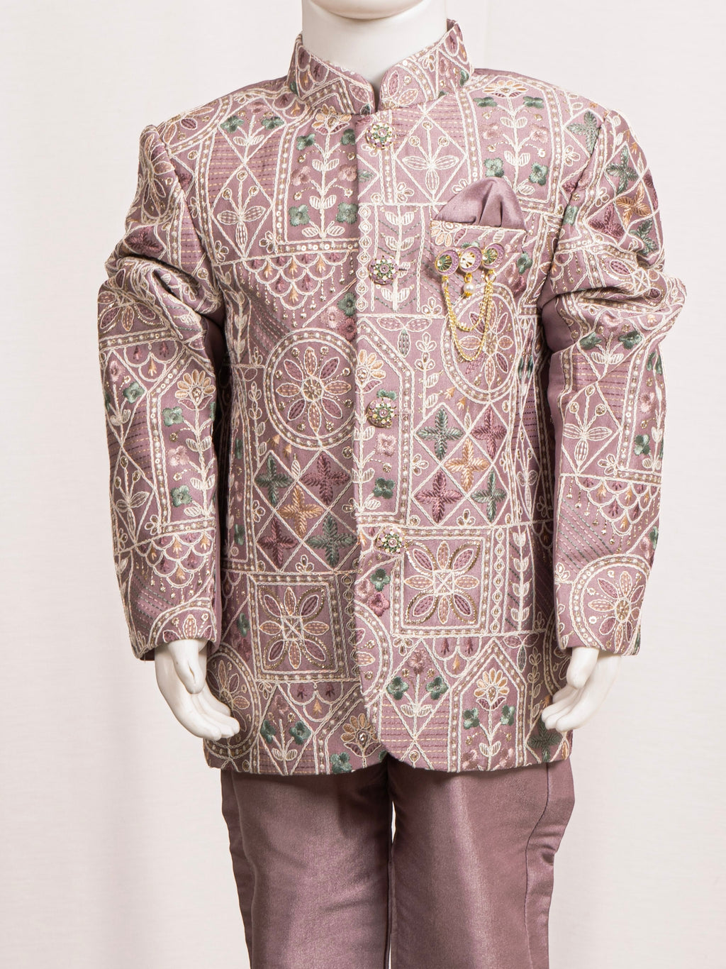Lavender Purple Geometric Embroidered Jodhpuri Suit