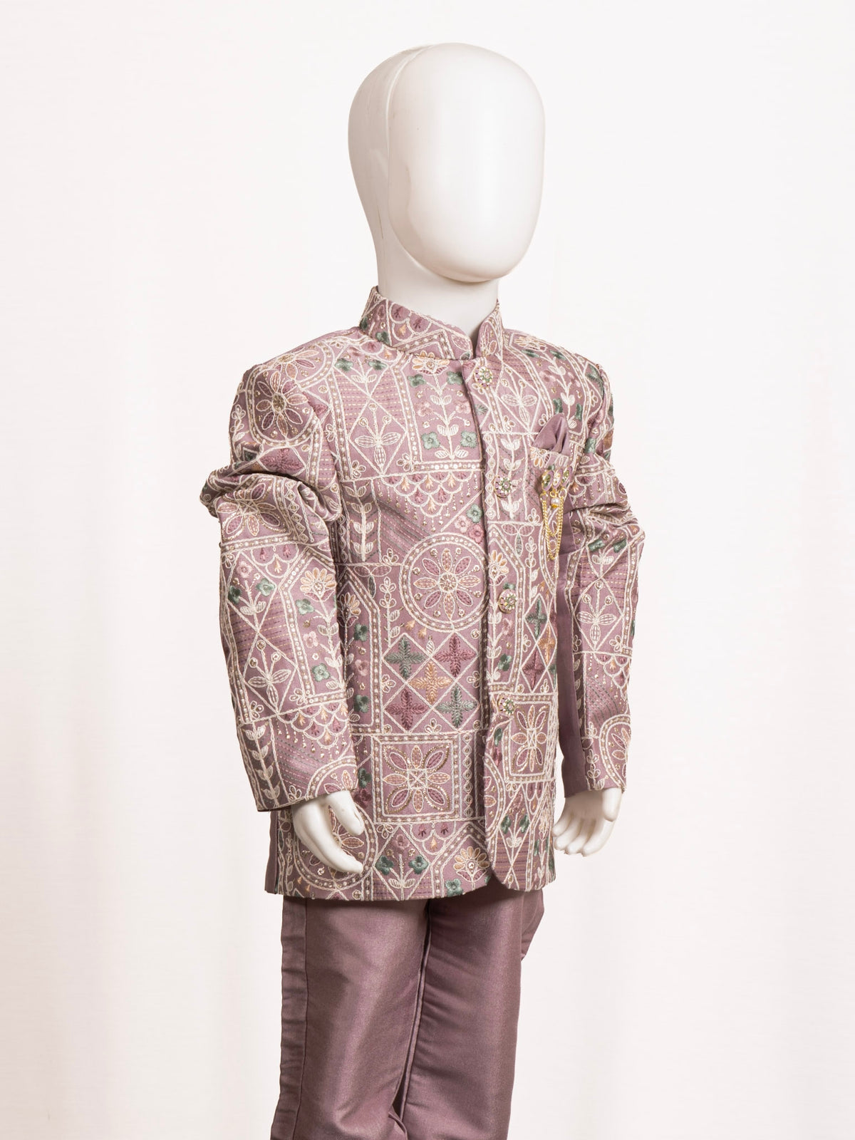 Lavender Purple Geometric Embroidered Jodhpuri Suit