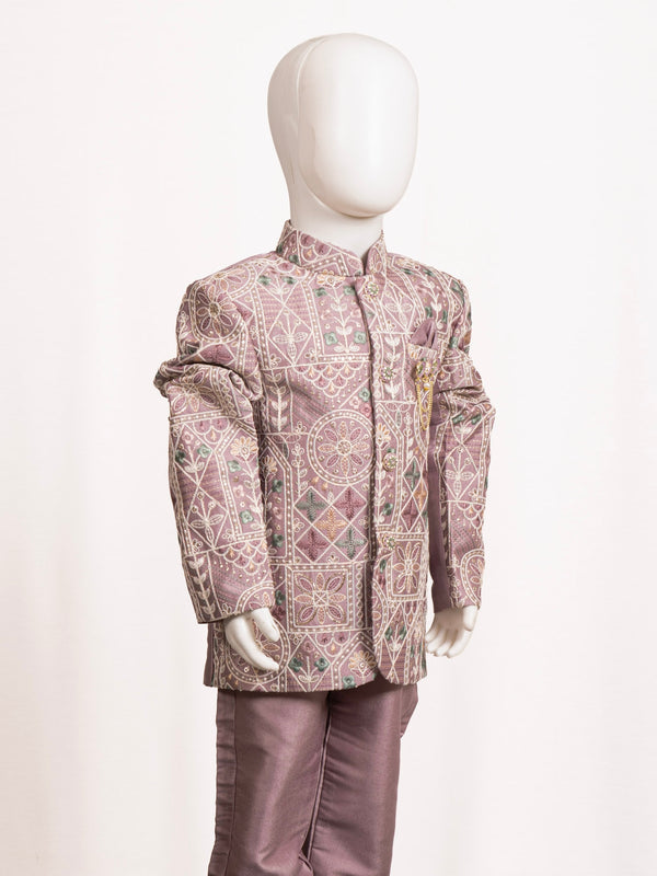 Lavender Purple Geometric Embroidered Jodhpuri Suit
