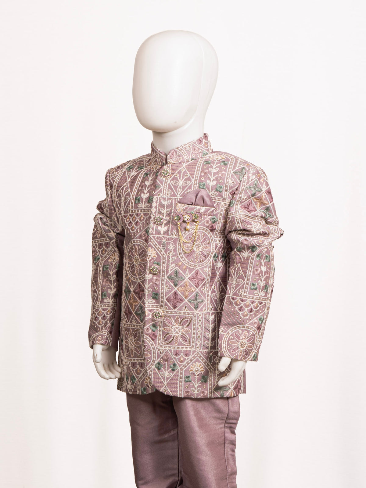 Lavender Purple Geometric Embroidered Jodhpuri Suit
