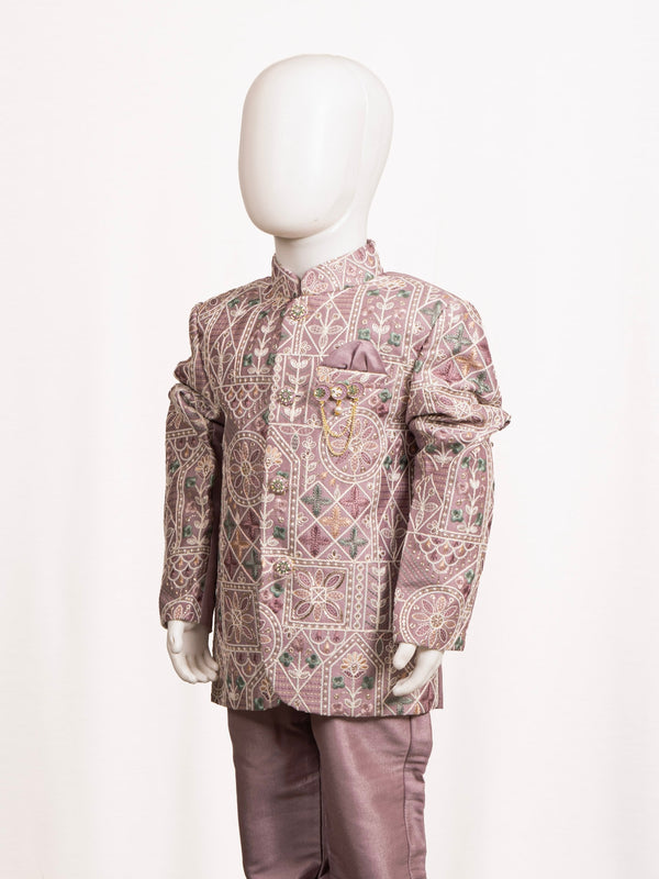 Lavender Purple Geometric Embroidered Jodhpuri Suit