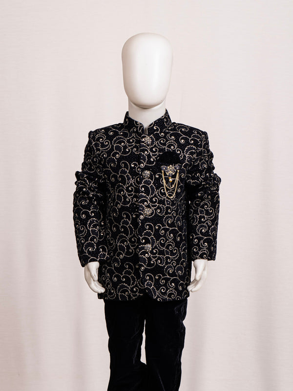 Navy Blue Embroidered Jodhpuri Suit