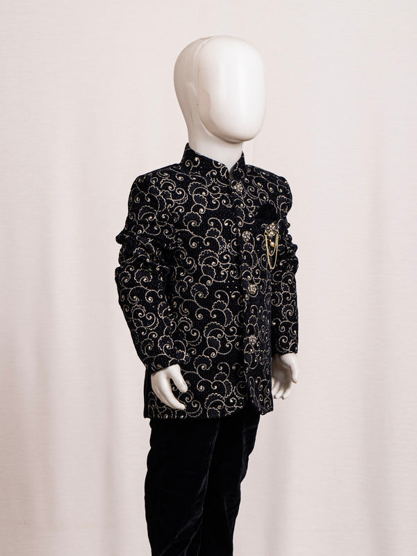 Navy Blue Embroidered Jodhpuri Suit