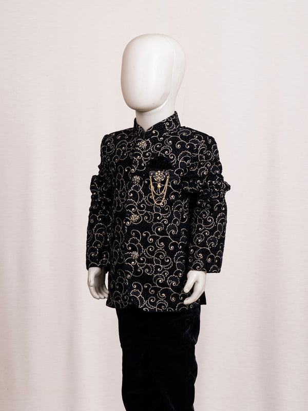 Navy Blue Embroidered Jodhpuri Suit