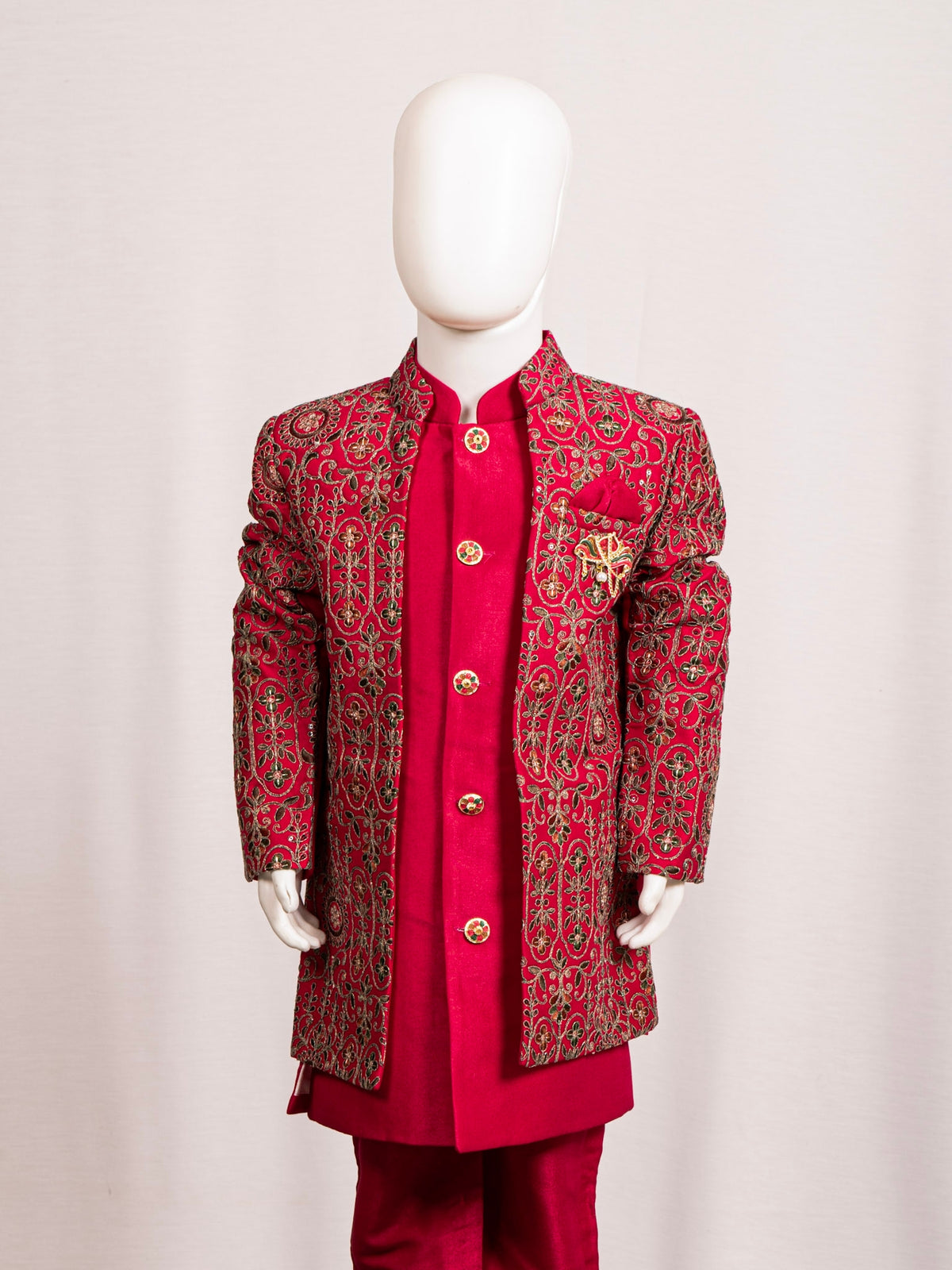 Rani Colour Embroidered Sherwani Set
