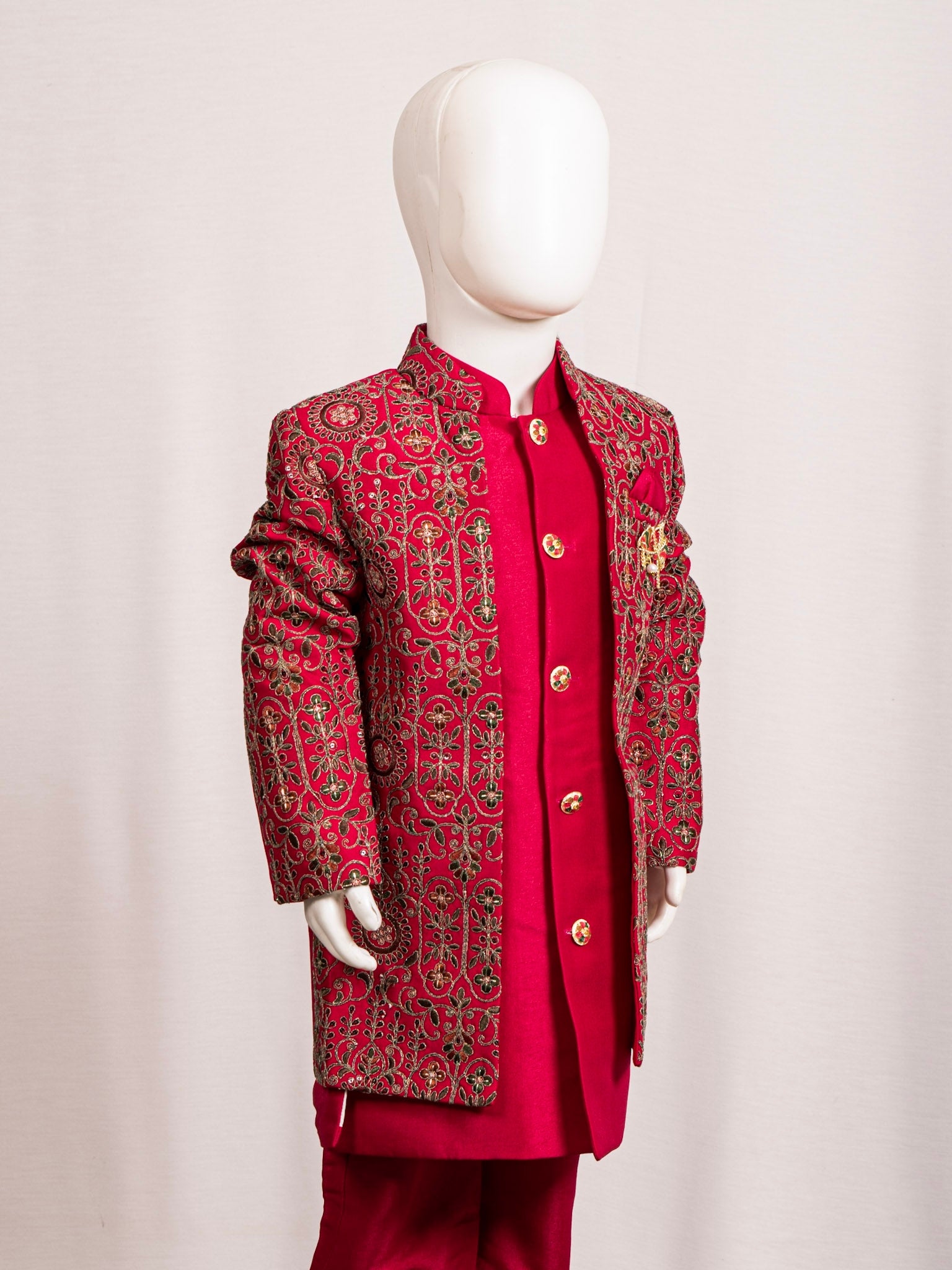 Rani Colour Embroidered Sherwani Set Secondary image