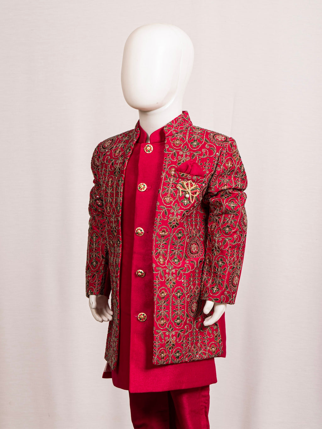Rani Colour Embroidered Sherwani Set