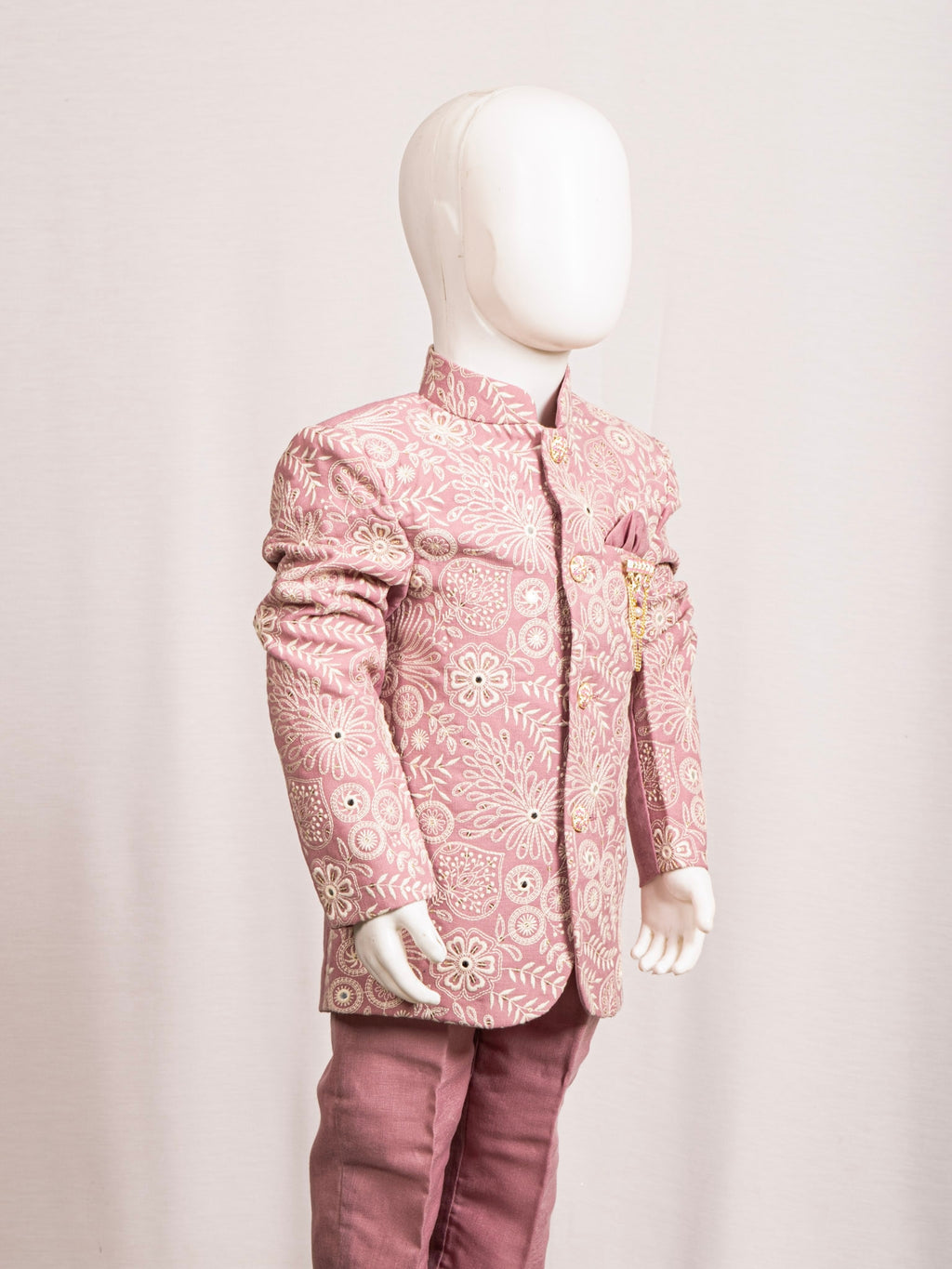 Blush Pink Floral Embroidered Jodhpuri Suit