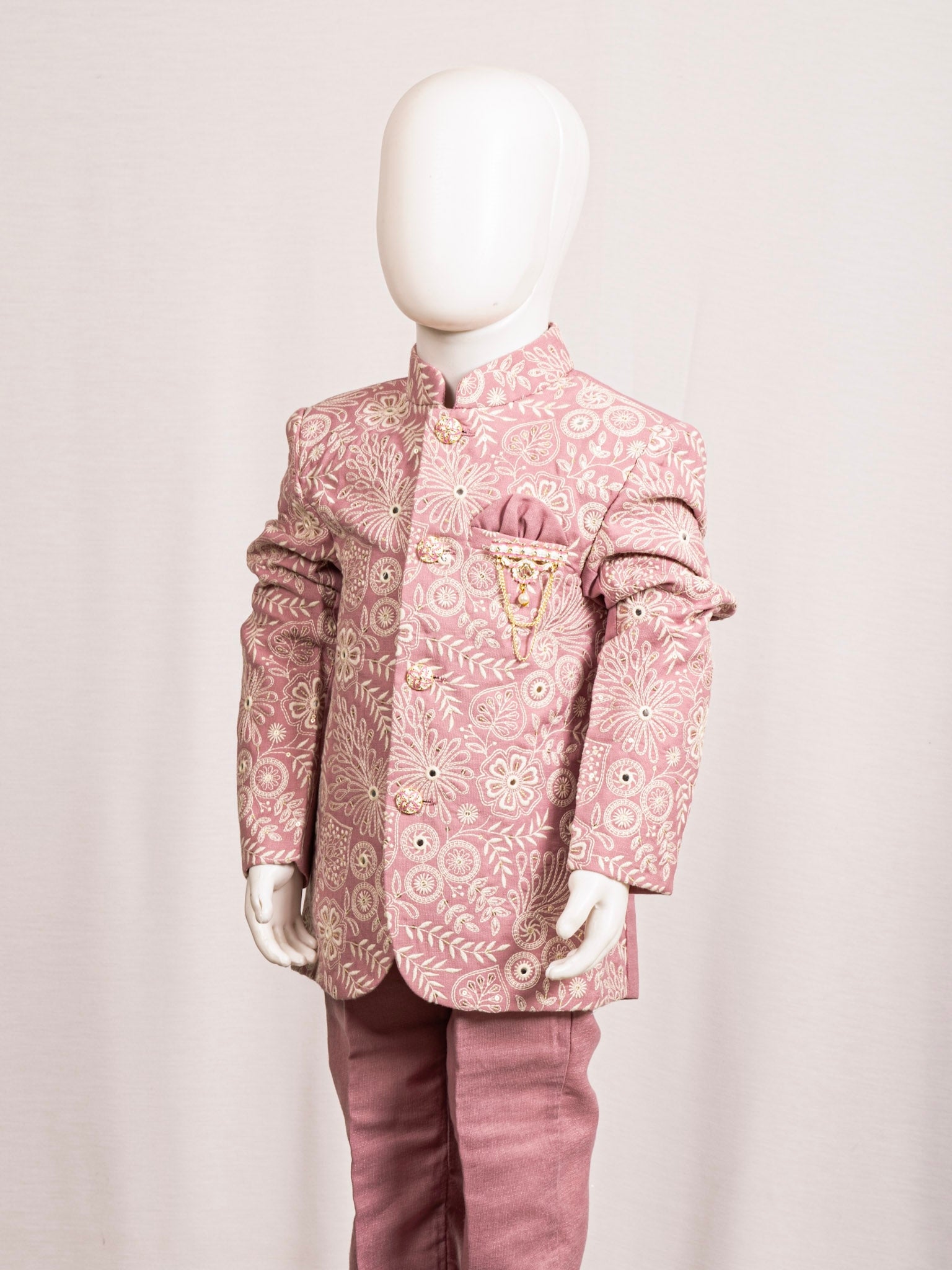 Blush Pink Floral Embroidered Jodhpuri Suit Secondary image