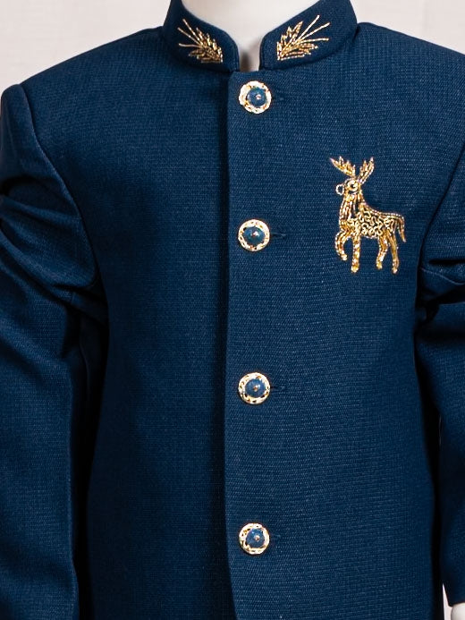 Royal Blue Deer Embroidered Jodhpuri Suit