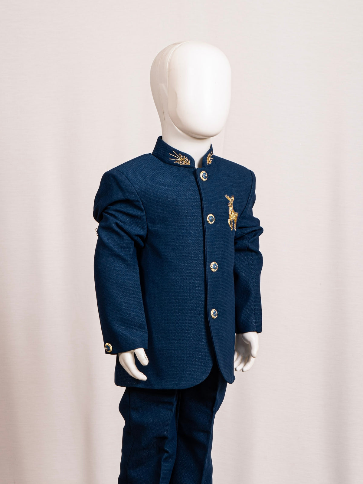 Royal Blue Deer Embroidered Jodhpuri Suit
