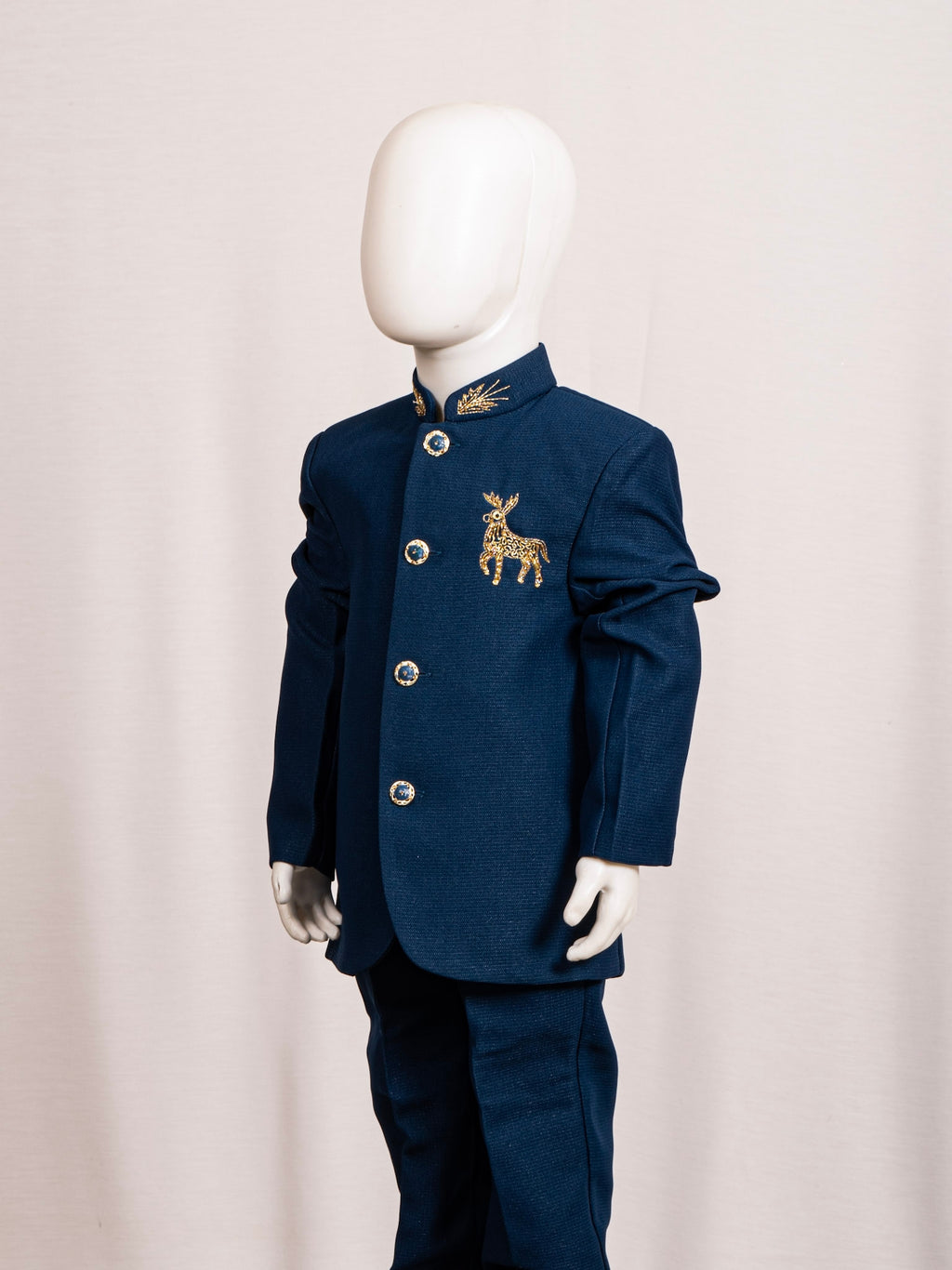 Royal Blue Deer Embroidered Jodhpuri Suit