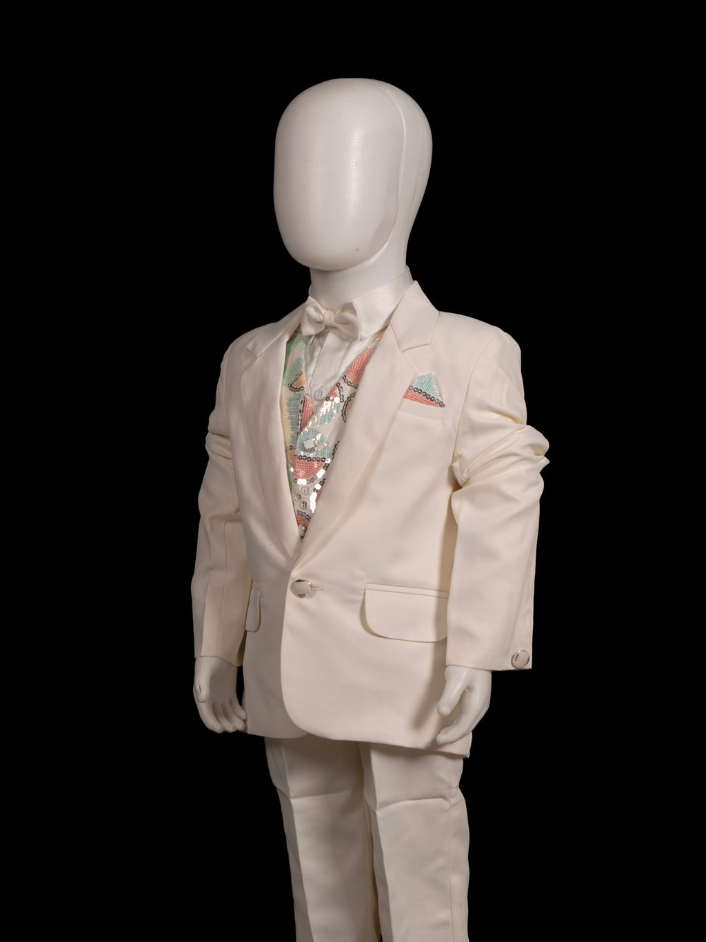 Cream 4-Piece Tuxedo Suit with Sequinned Waistcoat