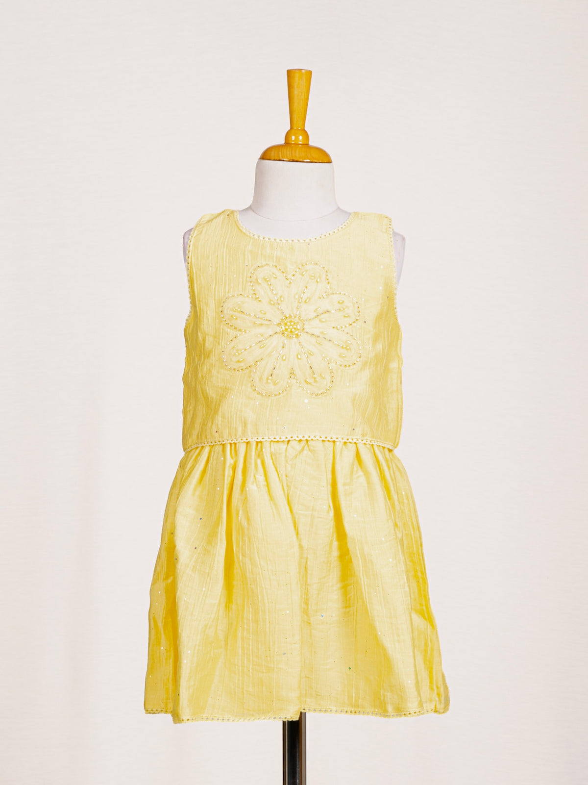 Sunshine Yellow Floral Pearl Embroidered Midi Dress
