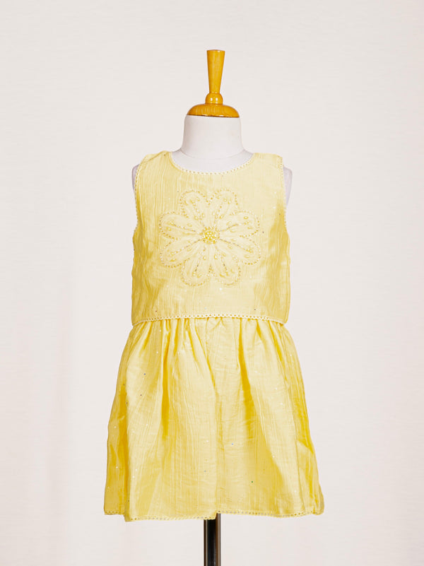 Sunshine Yellow Floral Pearl Embroidered Midi Dress