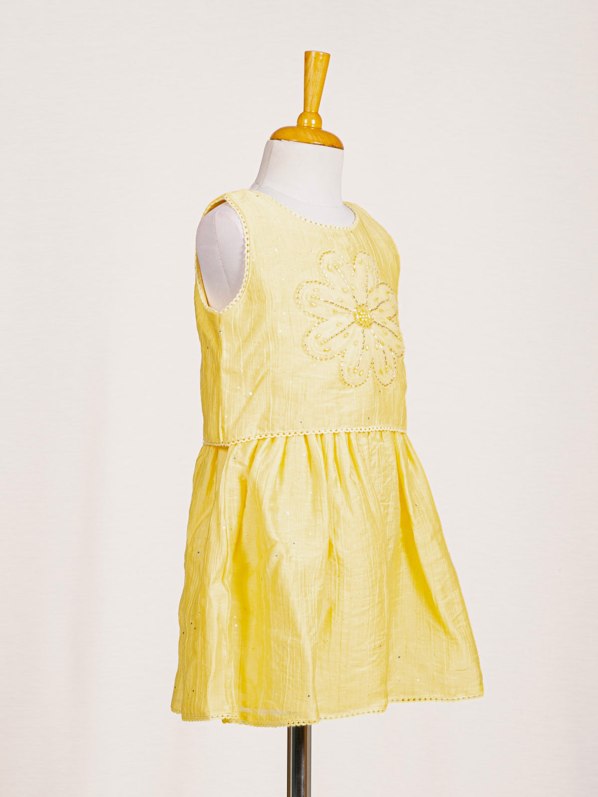 Sunshine Yellow Floral Pearl Embroidered Midi Dress