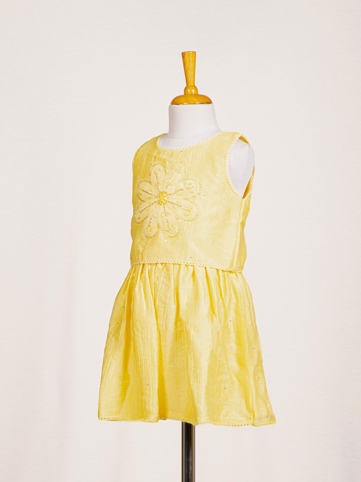 Sunshine Yellow Floral Pearl Embroidered Midi Dress