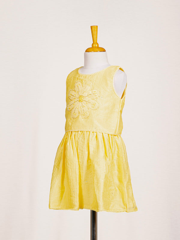 Sunshine Yellow Floral Pearl Embroidered Midi Dress
