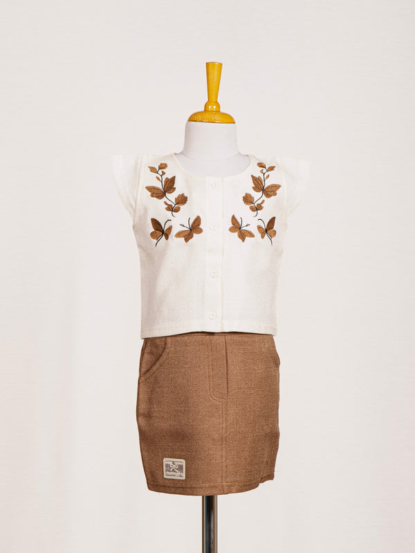 Butterfly Embroidered Top and Skirt Set