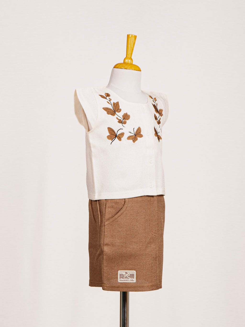 Butterfly Embroidered Top and Skirt Set