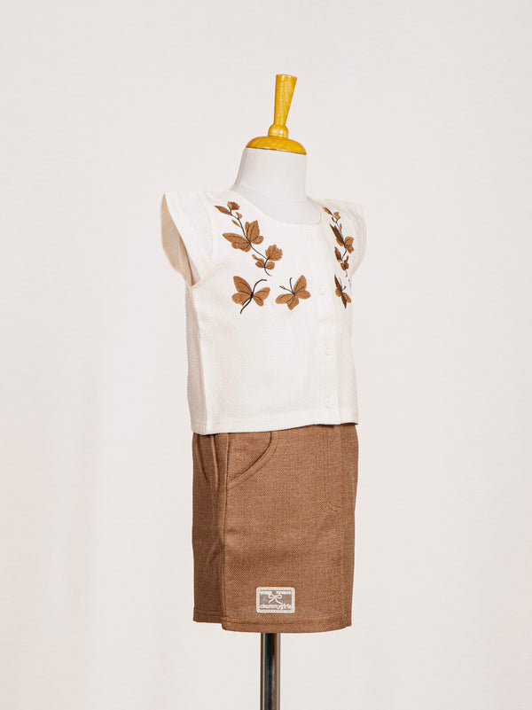 Butterfly Embroidered Top and Skirt Set