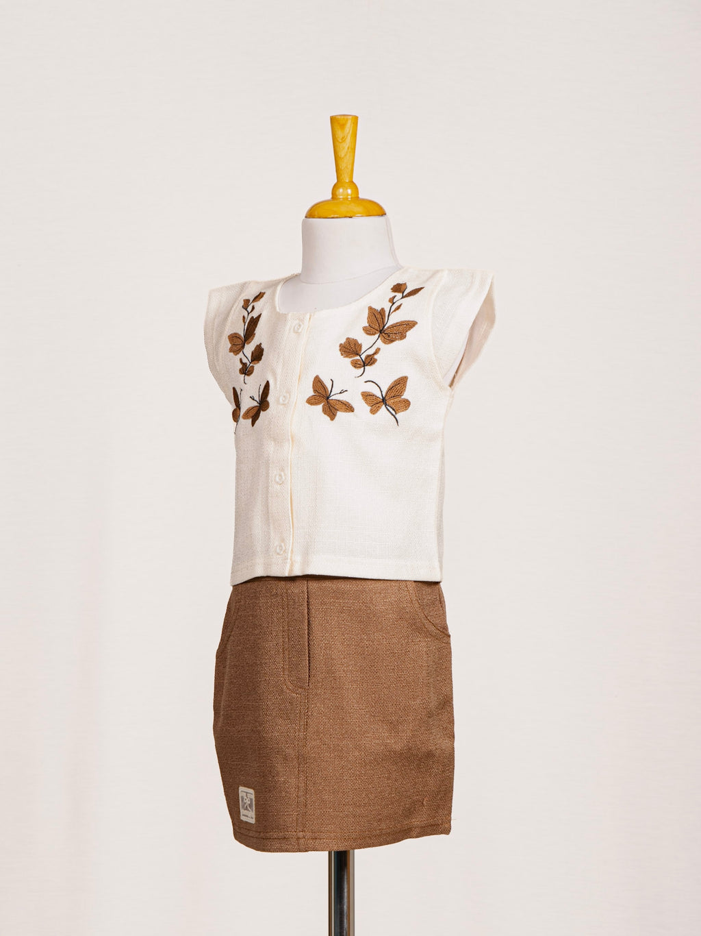 Butterfly Embroidered Top and Skirt Set