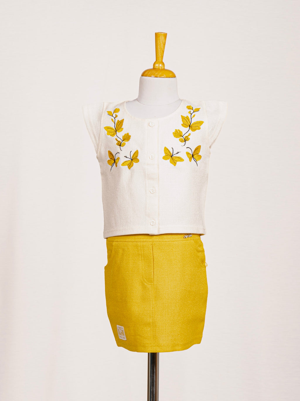 Butterfly Embroidered Top and Skirt Set