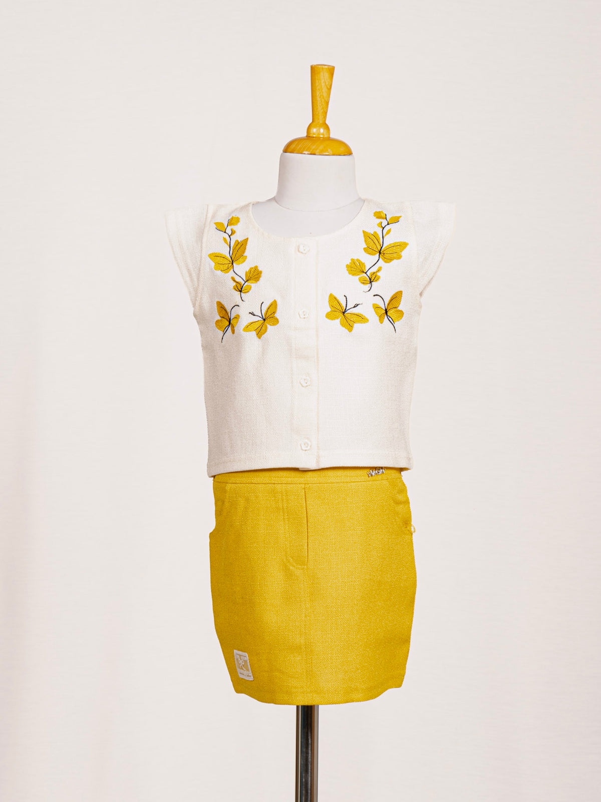 Butterfly Embroidered Top and Skirt Set