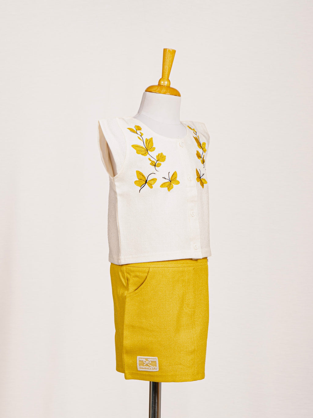 Butterfly Embroidered Top and Skirt Set