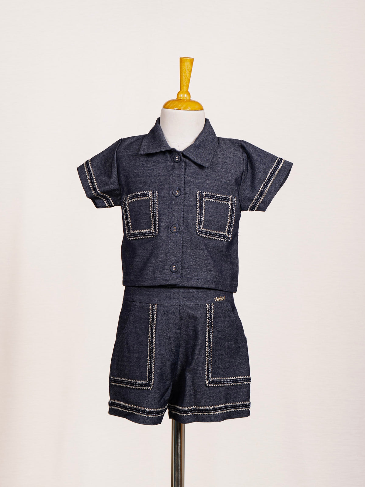 Indigo Blue Stitch-Detailed Two-Piece Western Set Main image