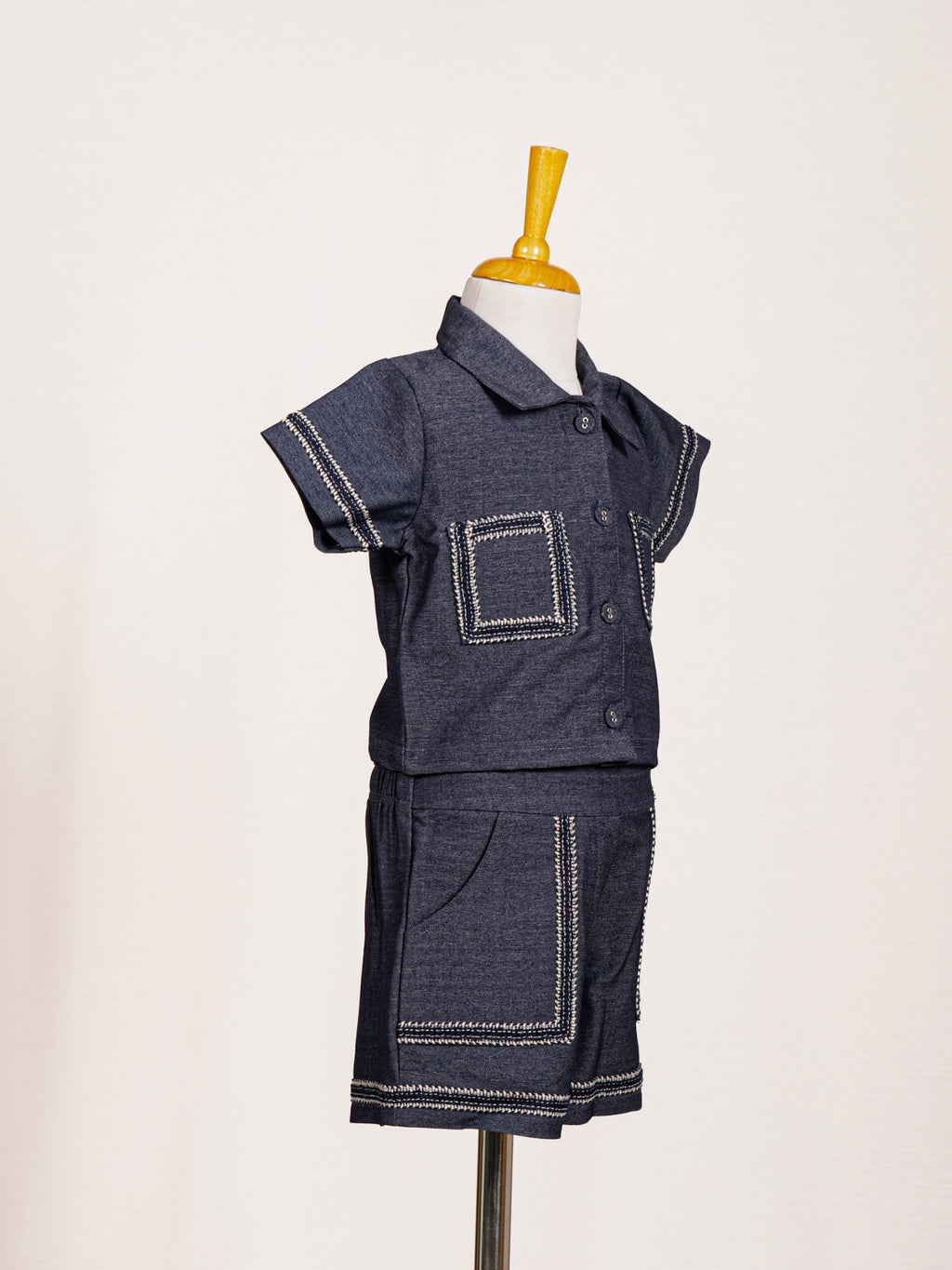 Indigo Blue Stitch-Detailed Two-Piece Western Set
