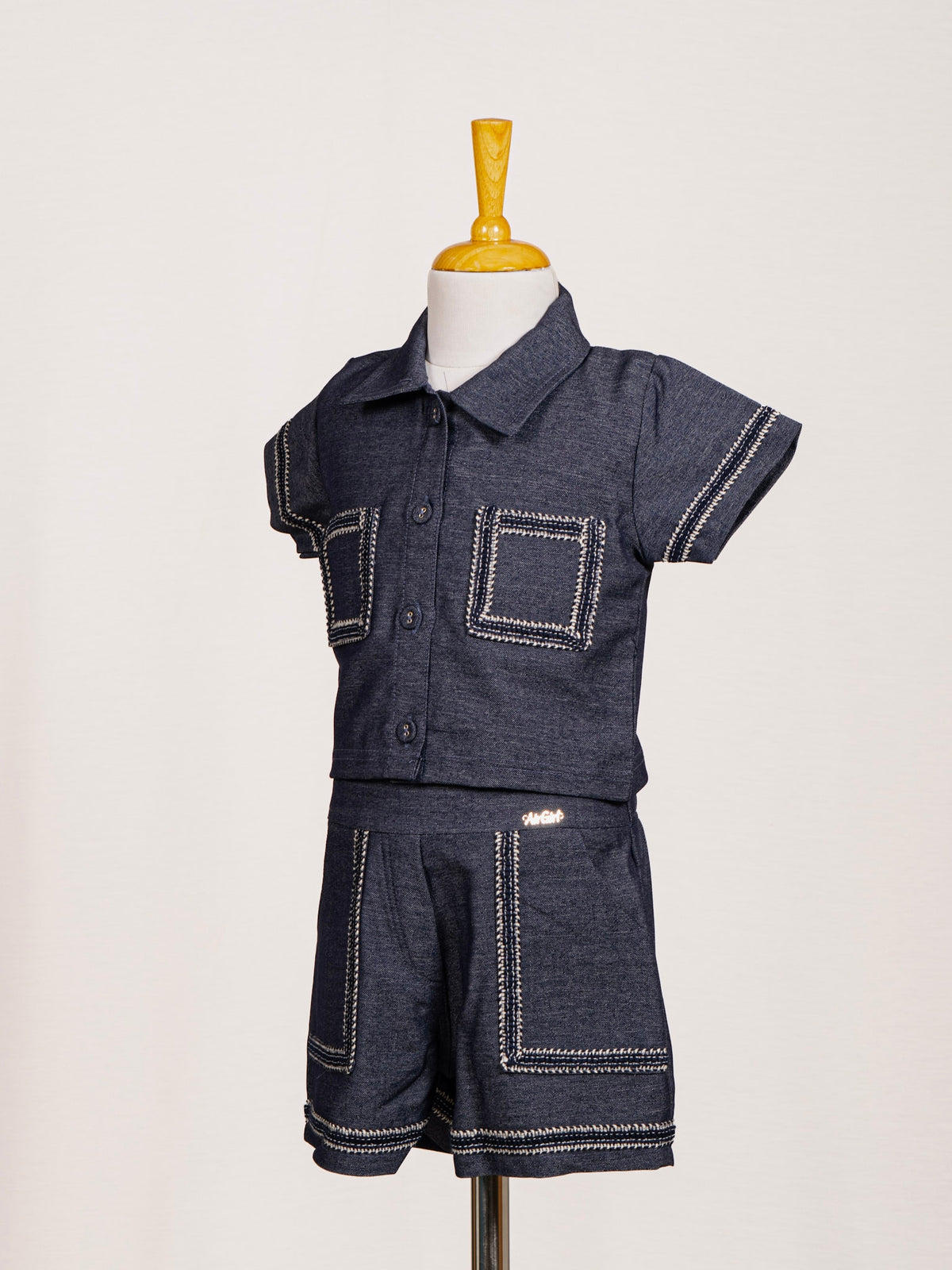 Indigo Blue Stitch-Detailed Two-Piece Western Set