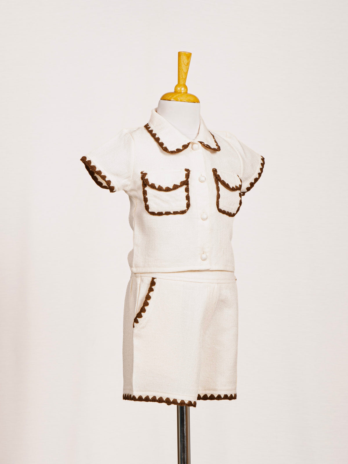 Cream Scalloped Lace Trim Shirt & Shorts Western Set