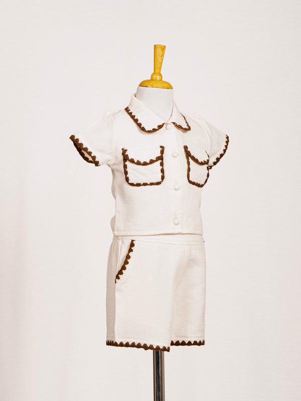 Cream Scalloped Lace Trim Shirt & Shorts Western Set