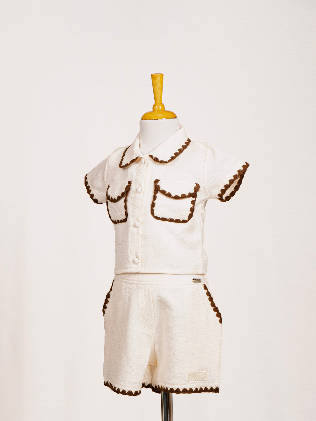 Cream Scalloped Lace Trim Shirt & Shorts Western Set