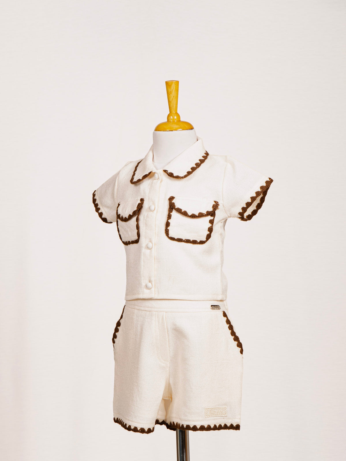 Cream Scalloped Lace Trim Shirt & Shorts Western Set