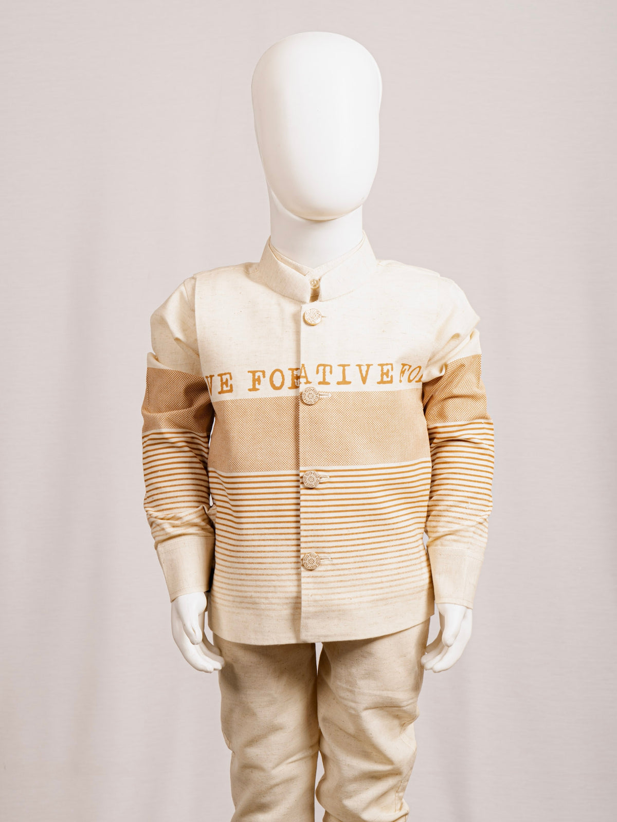 Brown & Fawn Striped Weave Typographic 3-Piece Party Wear Set