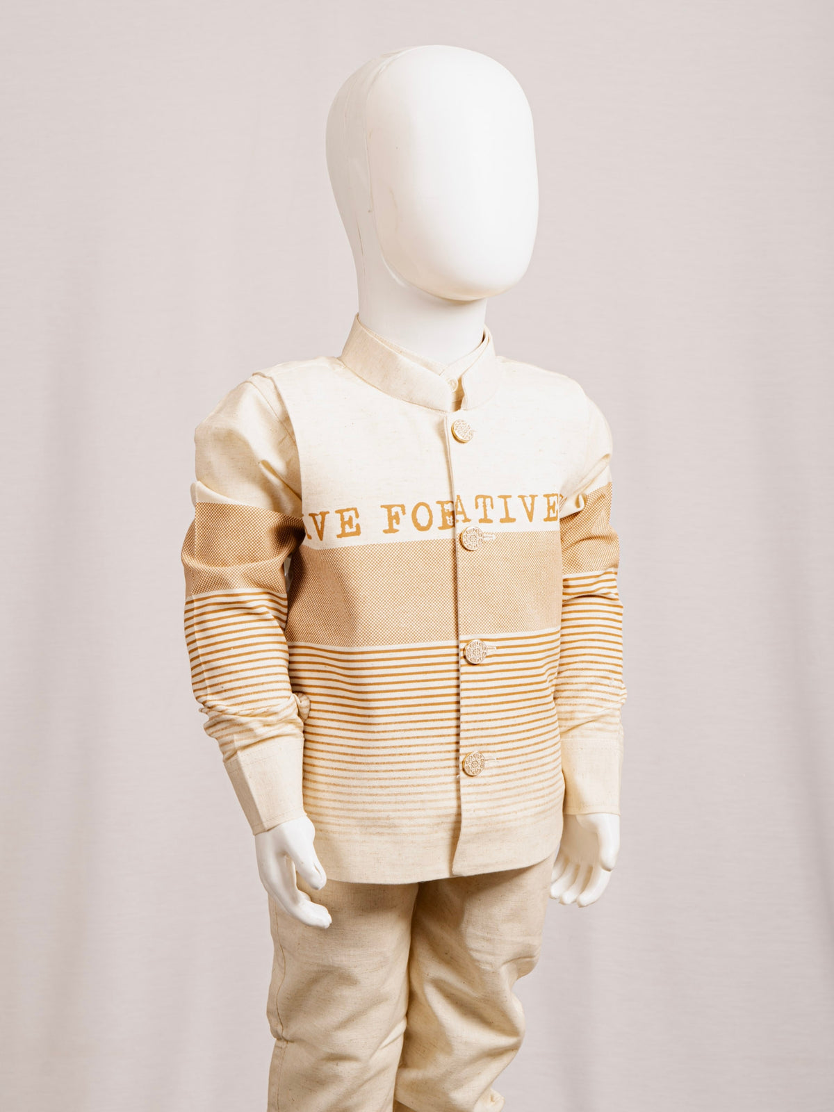 Brown & Fawn Striped Weave Typographic 3-Piece Party Wear Set