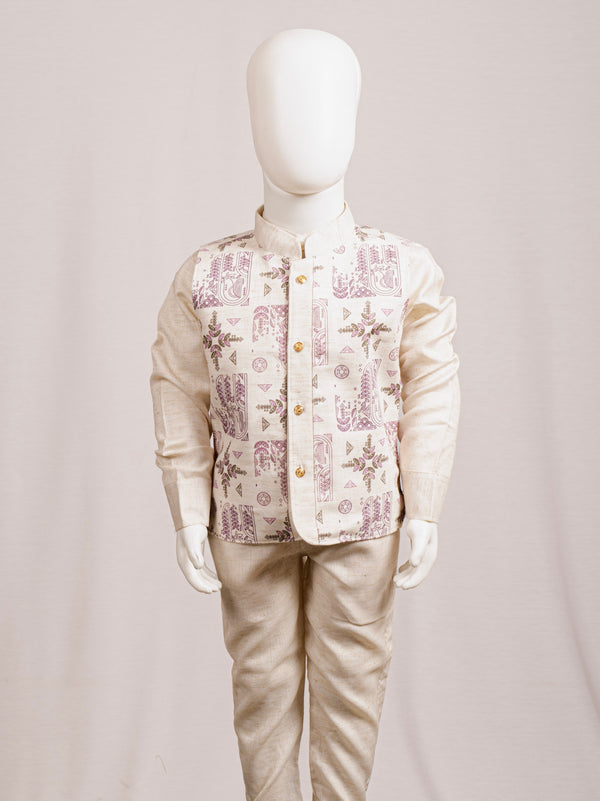 Fawn Geometric Printed & Embroidered 3-Piece Party Wear Set