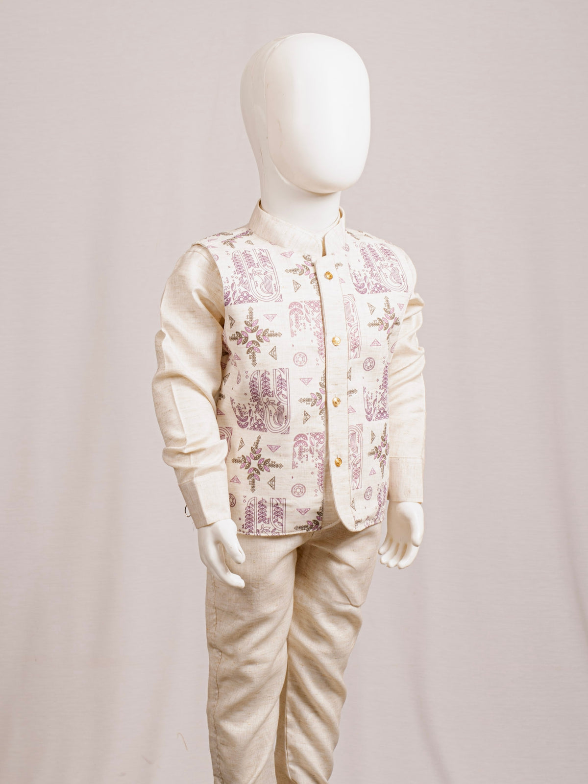 Fawn Geometric Printed & Embroidered 3-Piece Party Wear Set