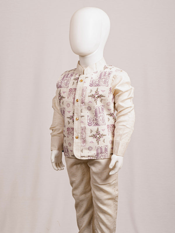 Fawn Geometric Printed & Embroidered 3-Piece Party Wear Set