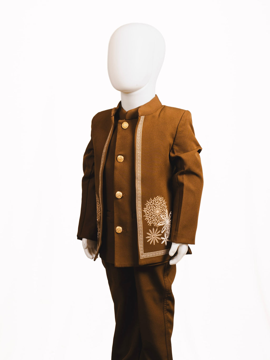 Coffee Brown Floral Embroidered Open-Jacket Jodhpuri Suit